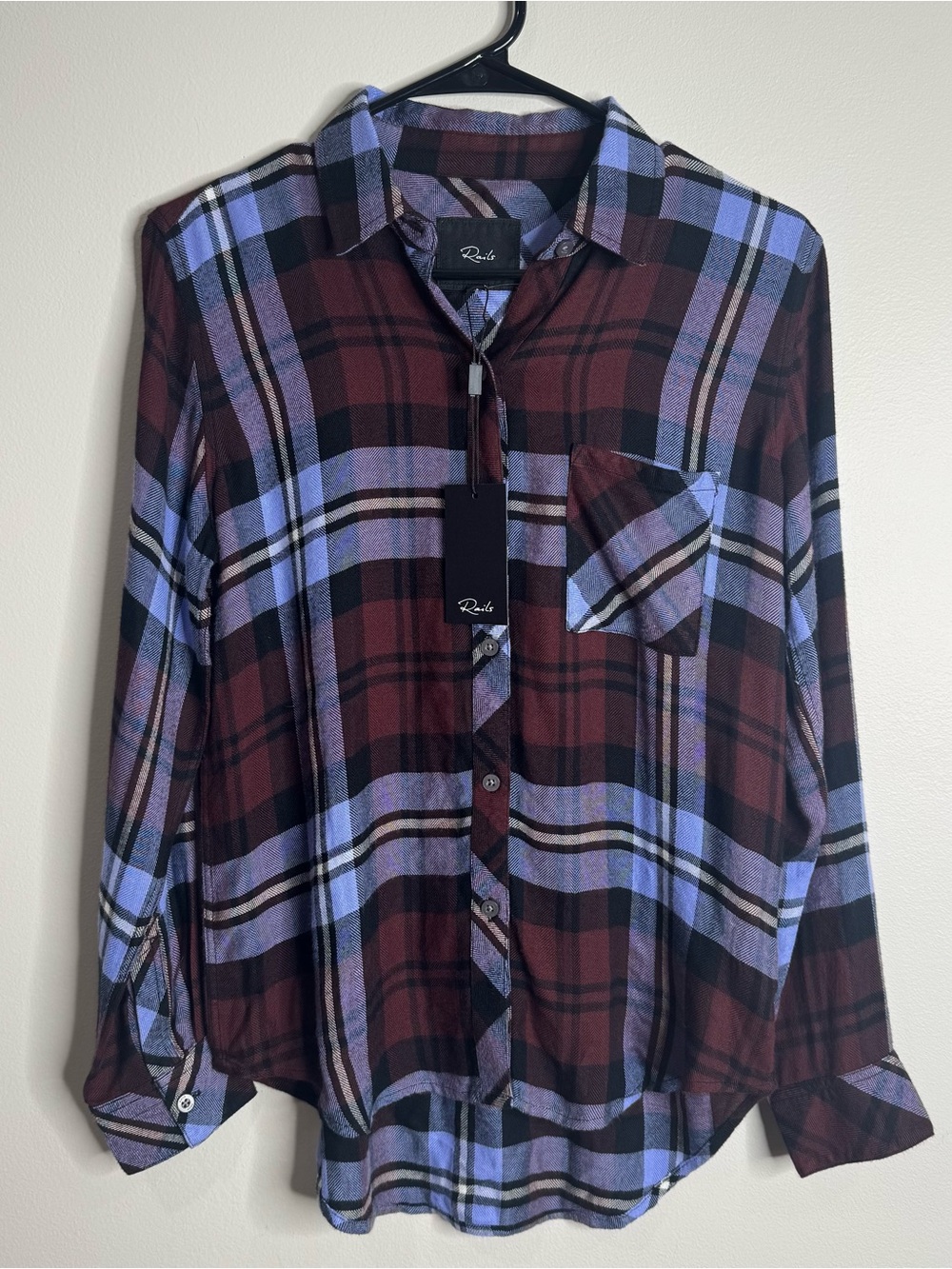 NWT Rails Hunter Button-Down Plaid Flannel Shirt in Mulberry Plum Size XS